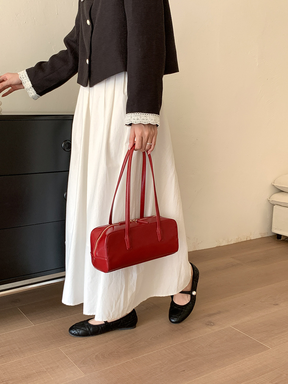 Crack Square Zip-Up Leather Shoulder Bag