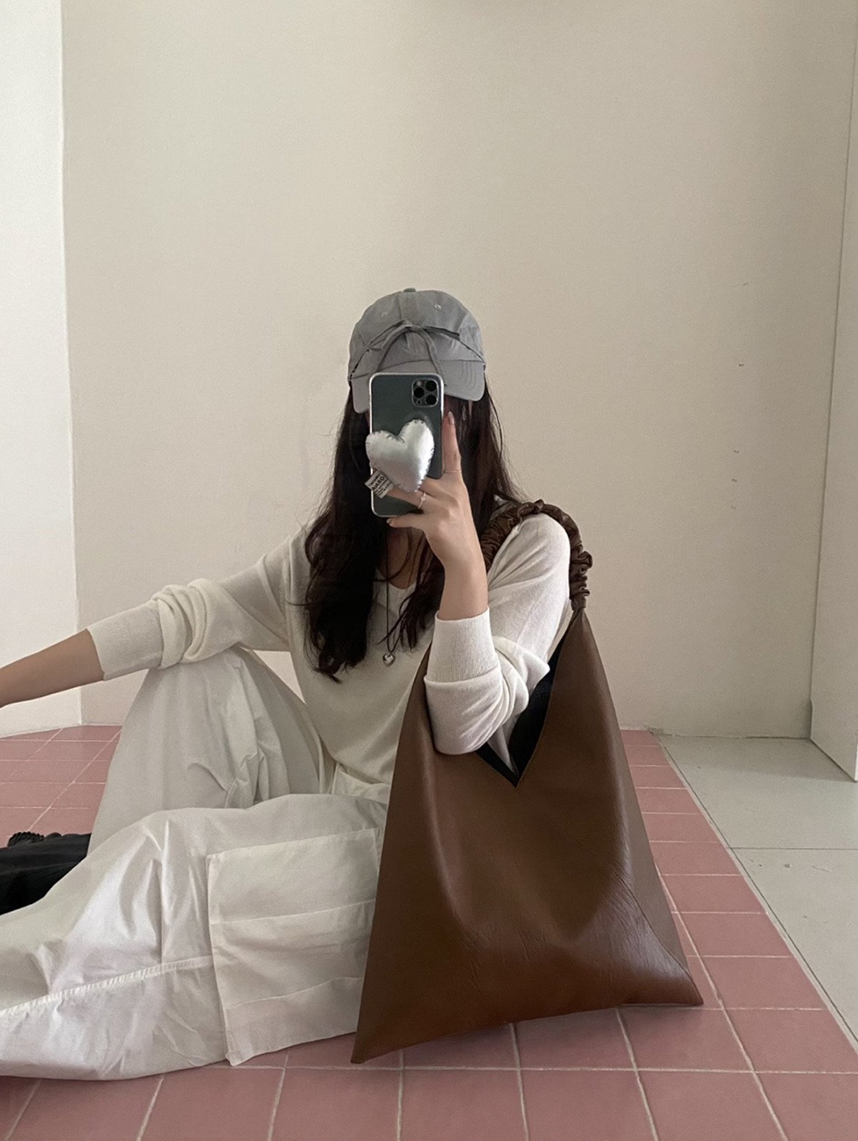 [3 colors] Shirred Leather Tote Bag/Shoulder Bag