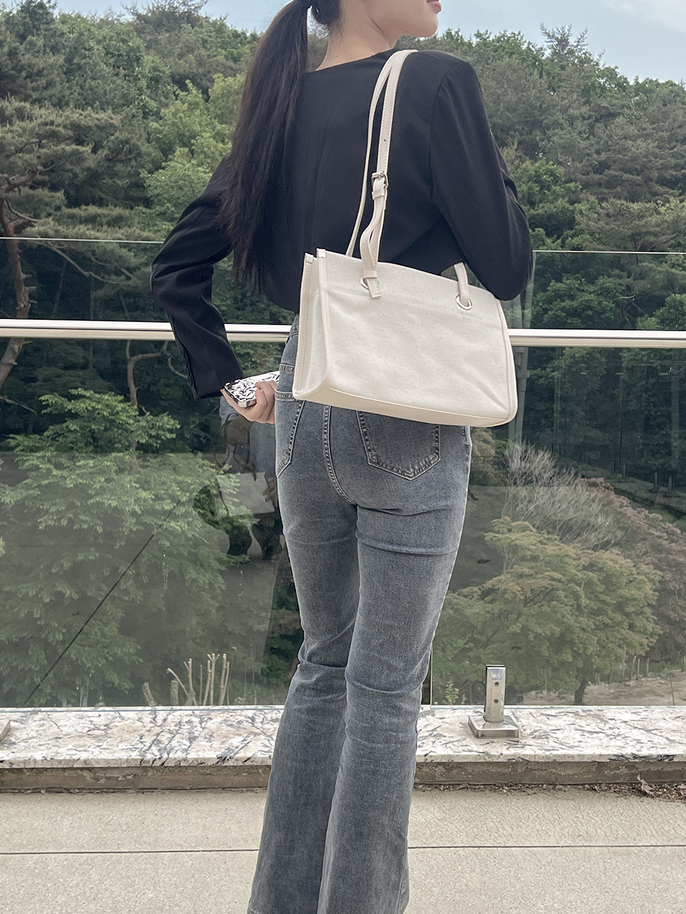 Leather canvas shoulder bag
