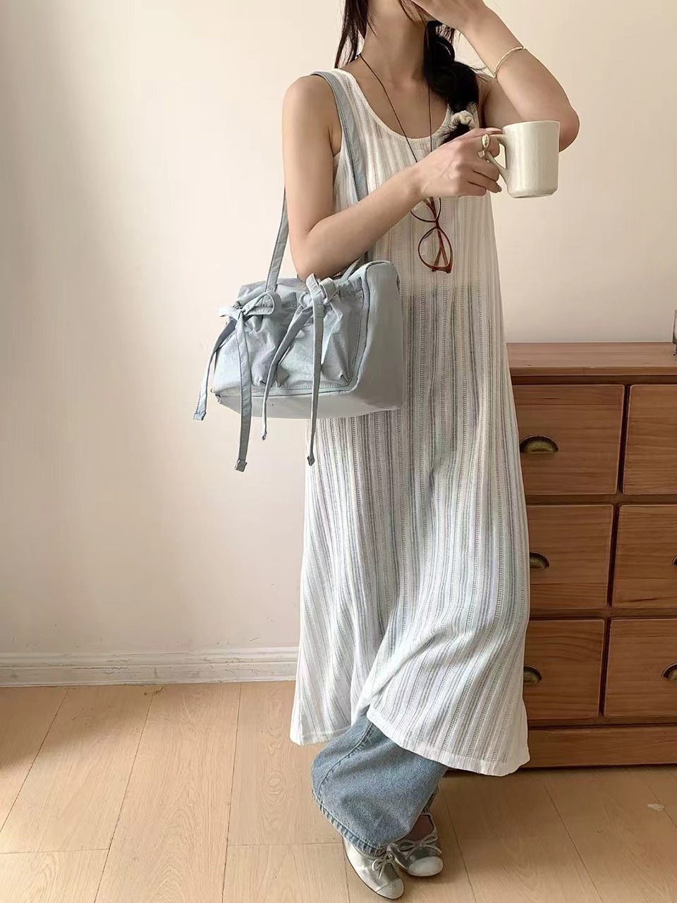 Ribbon Ballet Core Pocket Nylon Shoulder Bag (4 colors)