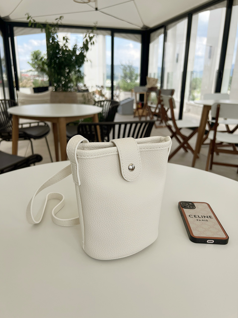 Button-belted mini cross-shoulder bag