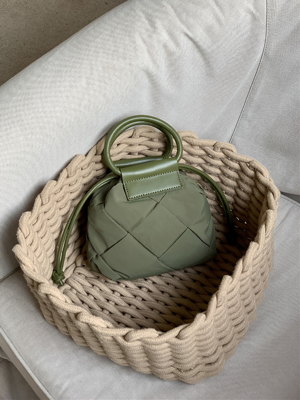 Quilted Nylon Mini Bucket Bag (4 colors)