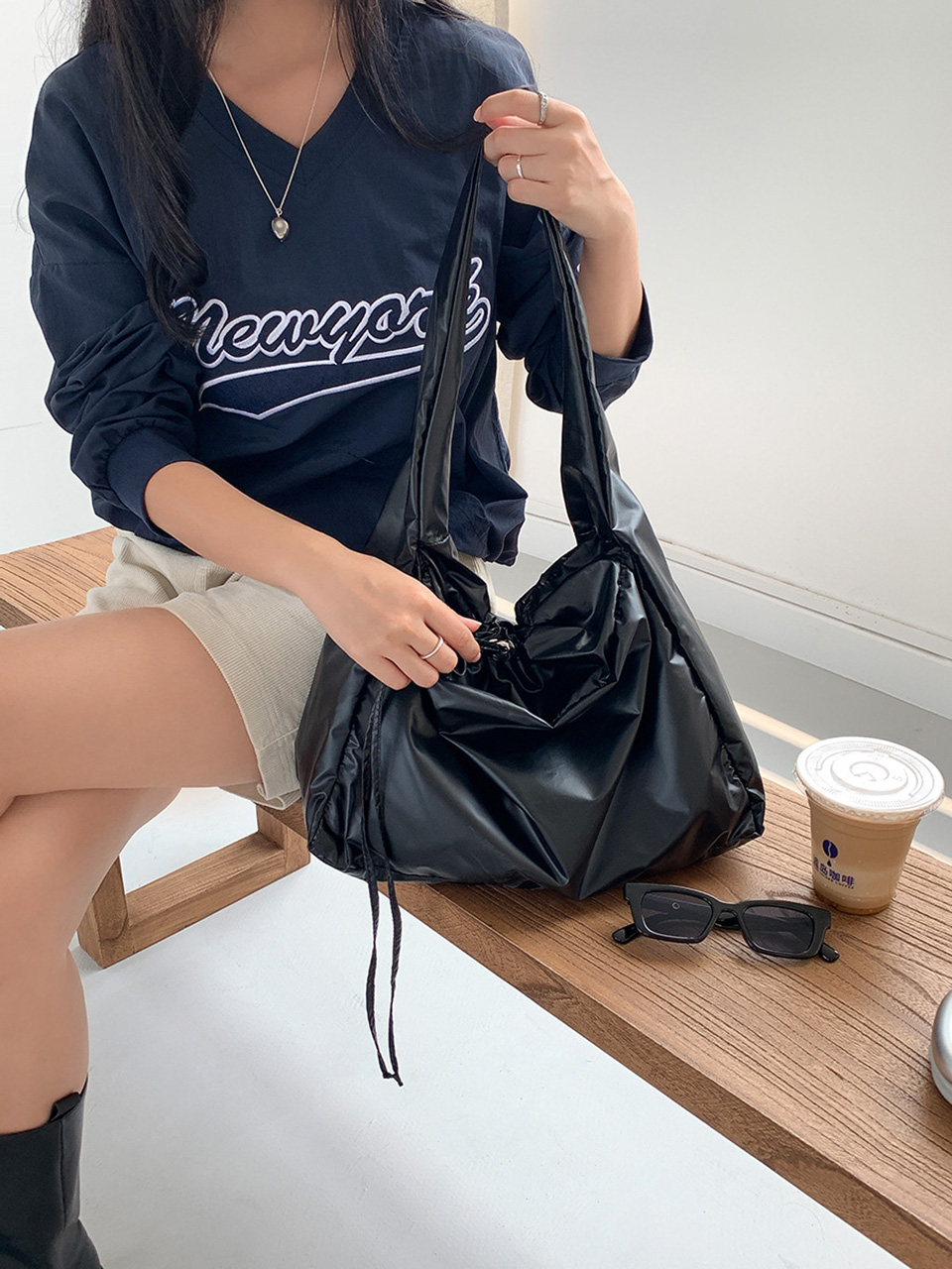 Rajen Metal Shirring String Shoulder Bag