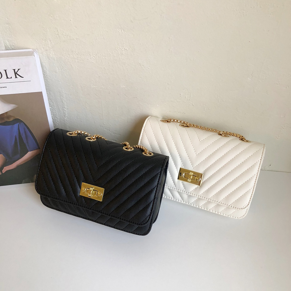 V-Quilted Mini Square Chain Bag