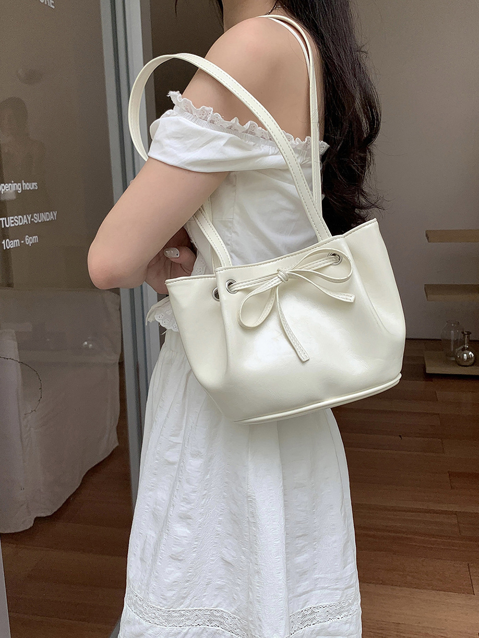Ribbon Ballet Core Wrinkle Leather Tote Bag (6 colors)