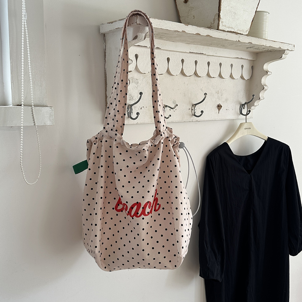 [3 colors] Dot Lettering String Bucket Bag