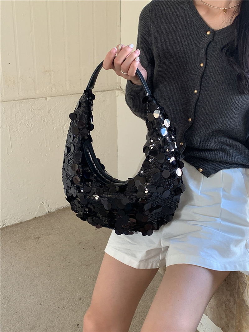 Sequined round zipper shoulder bag (2 colors)
