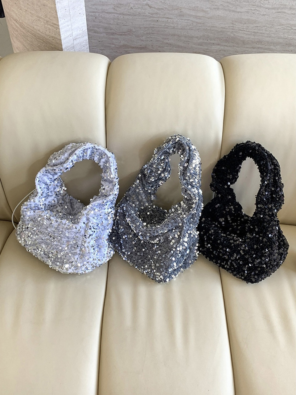 Bling Shirred Silver Mini Tote Bag