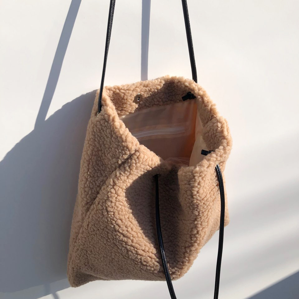 Fleece Leather Drawstring Boa Eco Bag
