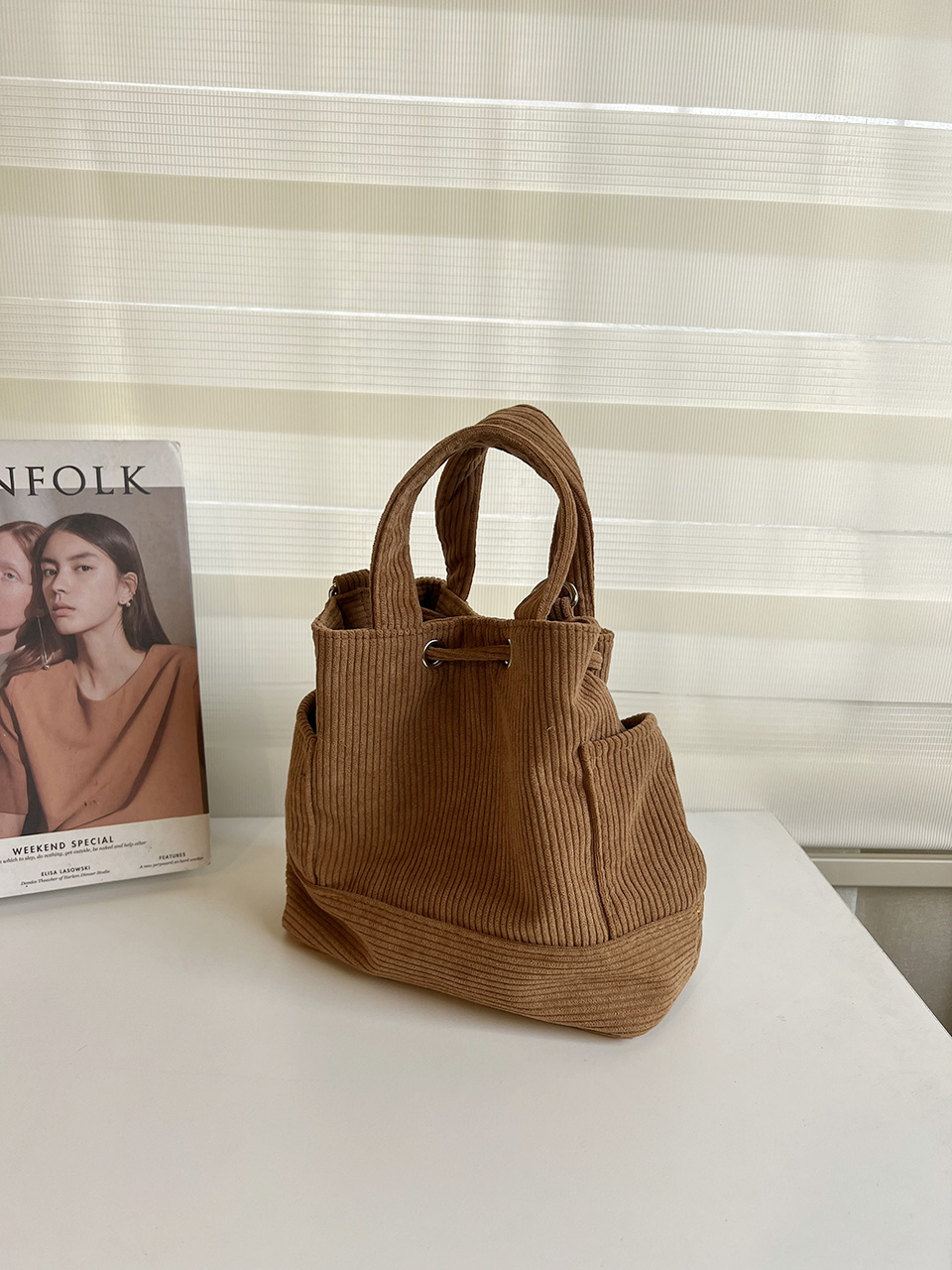 Corduroy Mini Bucket Bag, Bucket Cloth Eco Bag (6 colors)