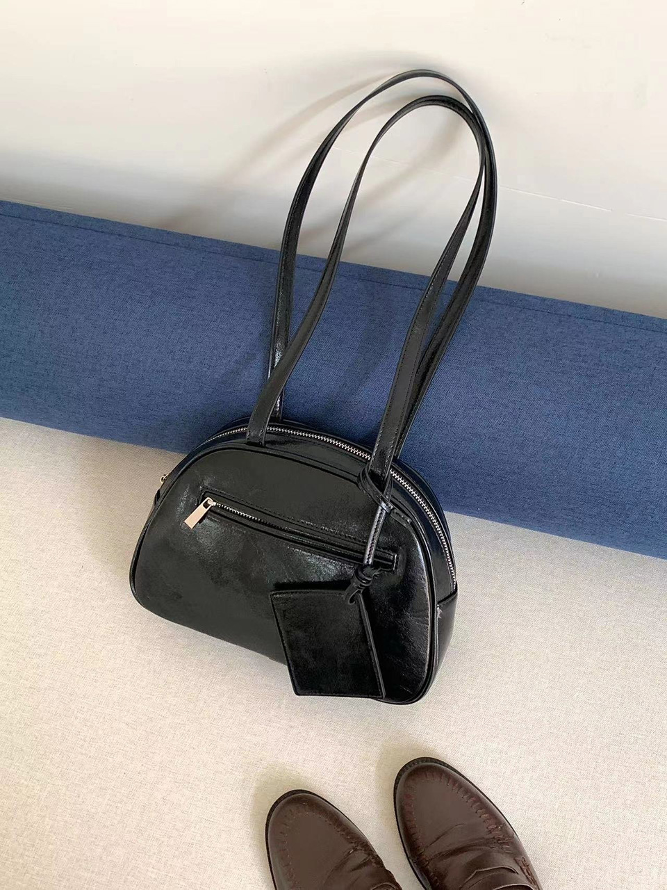 Cracked Round Leather Tote Bag/Shoulder Bag