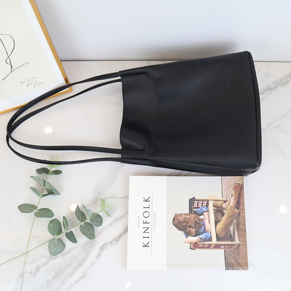 2-Pocket Square Leather Tote Bag/Shoulder Bag