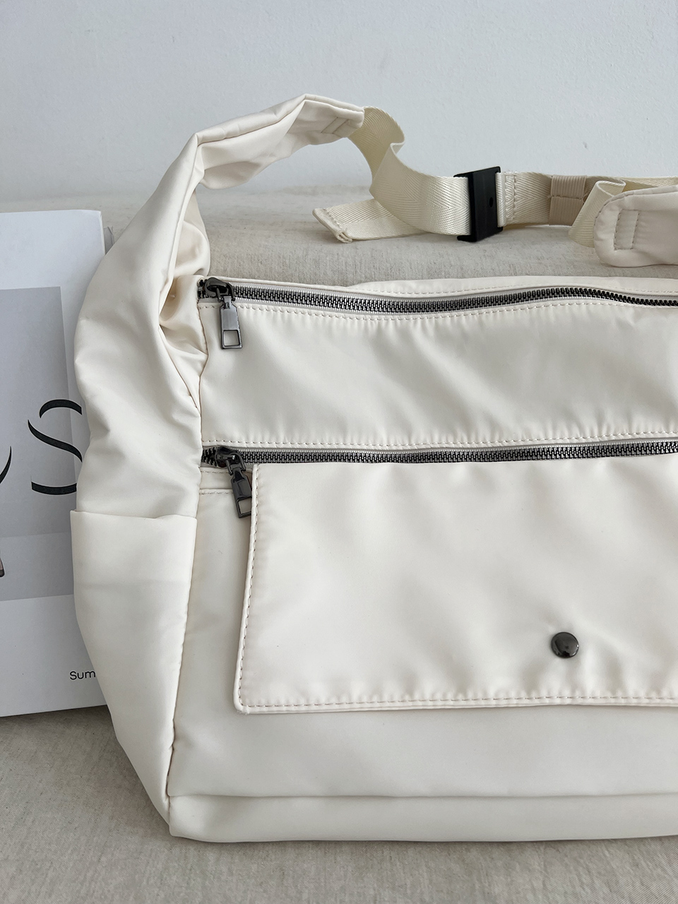 Apes Nylon Zipper Big Shoulder Bag