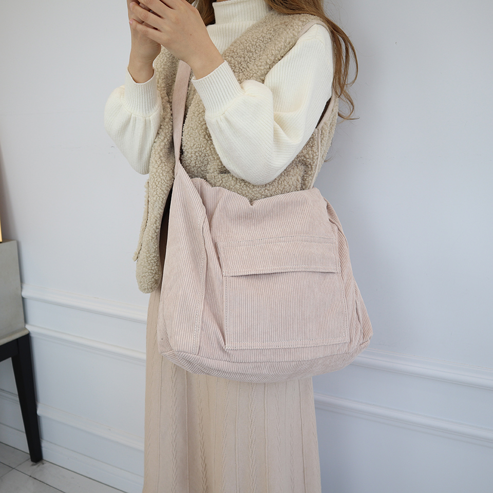 Corduroy Pocket Big Cross Eco Bag (6 colors)