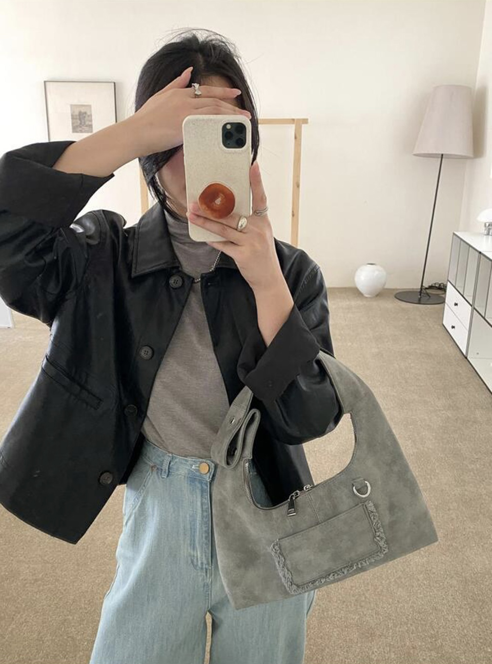 Suede Pocket Tote Bag/Shoulder Bag