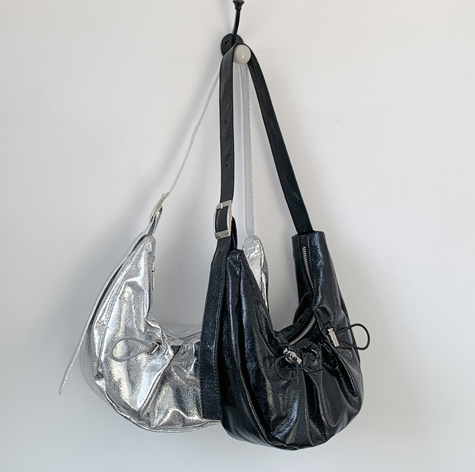Ditto Cross Silver Denim Shirred Shoulder Bag