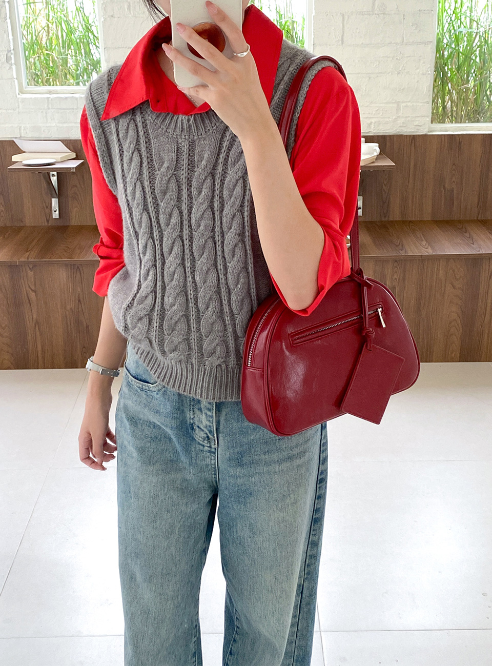 Cracked Round Leather Tote Bag/Shoulder Bag