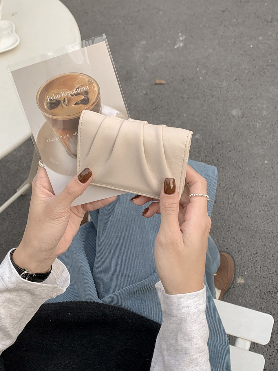 Shirring Leather Card Case