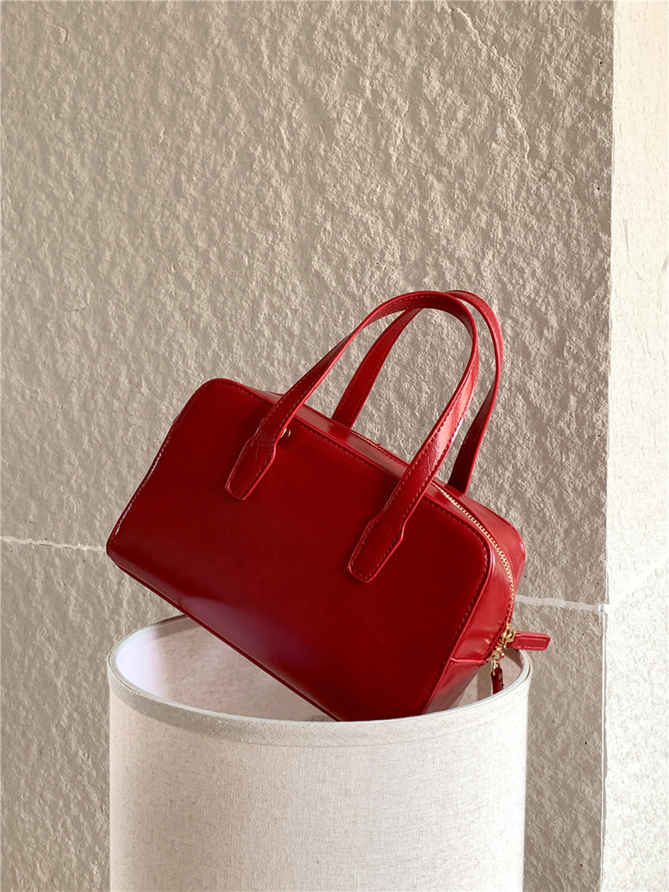 Square zip-up leather tote bag (4 colors)