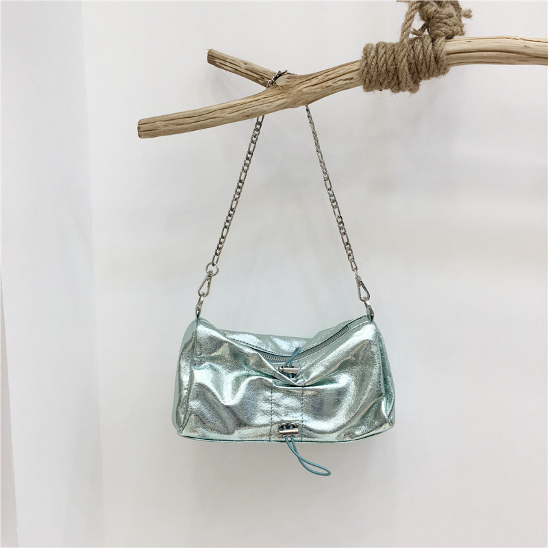 Monroe Cross Shirring Silver Mini Chain Bag