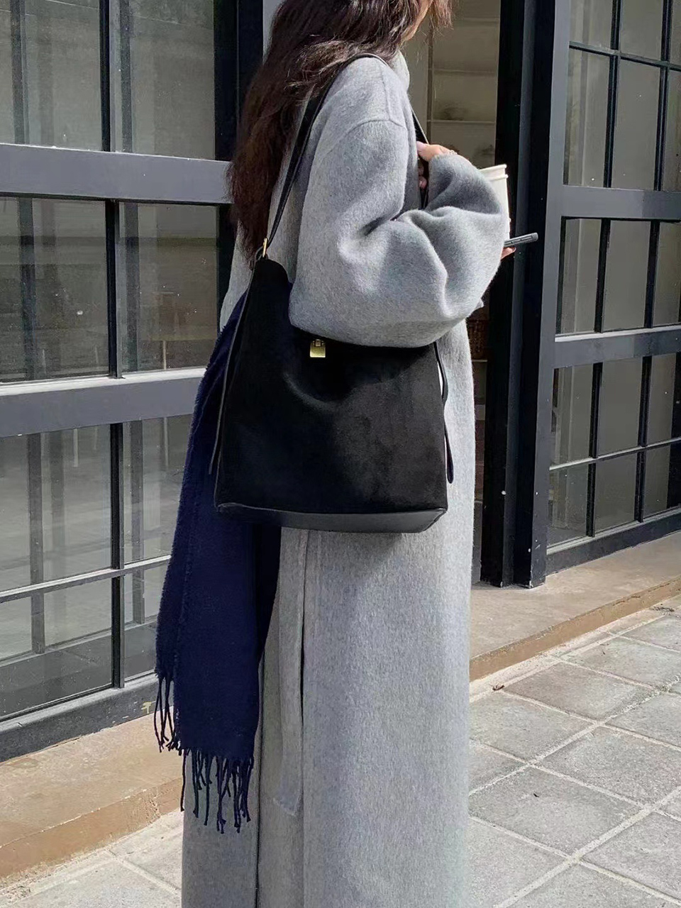 Suede Buckle Big Tote Bag/Shoulder Bag