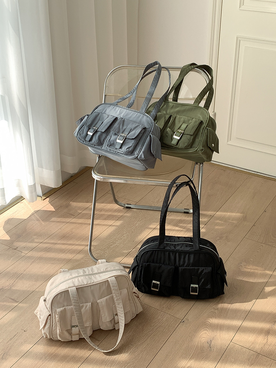 4-Pocket Nylon Shoulder Bag (4 colors)