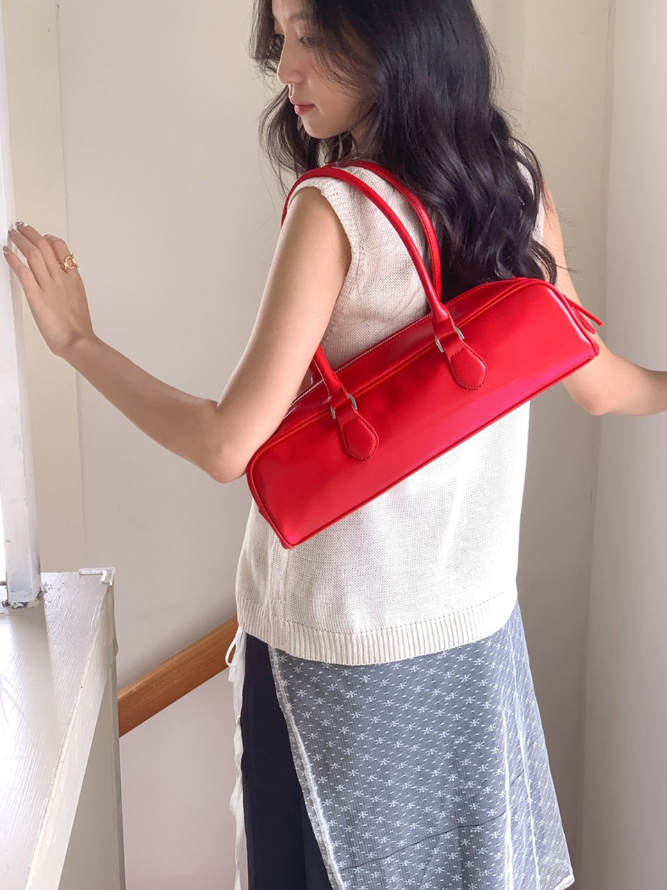 Heart Charm Square Leather Shoulder Bag