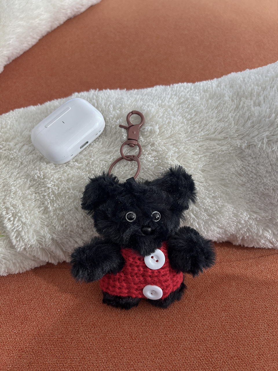 Knitted teddy bear button charm