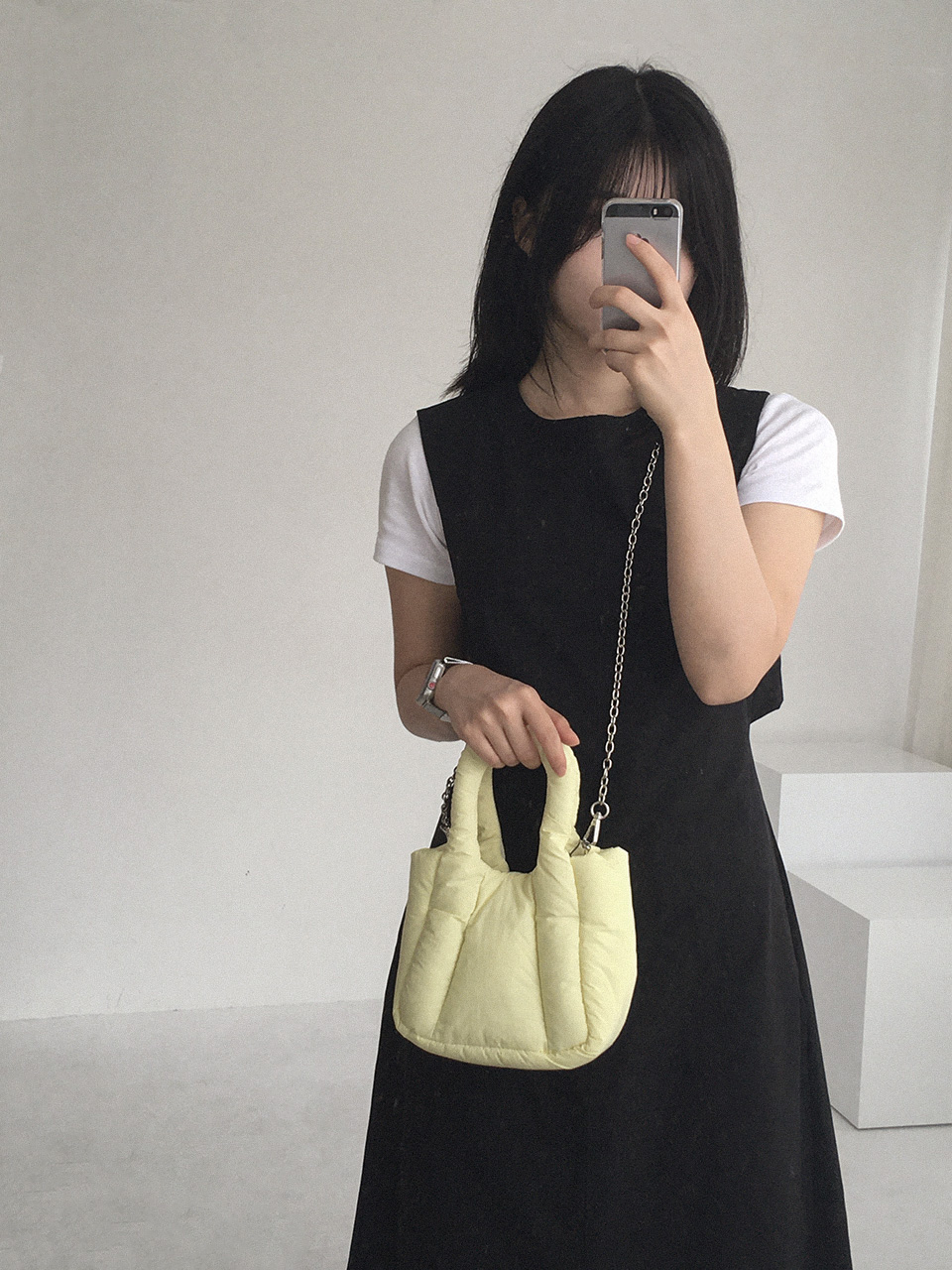 Nylon quilted chain mini tote bag