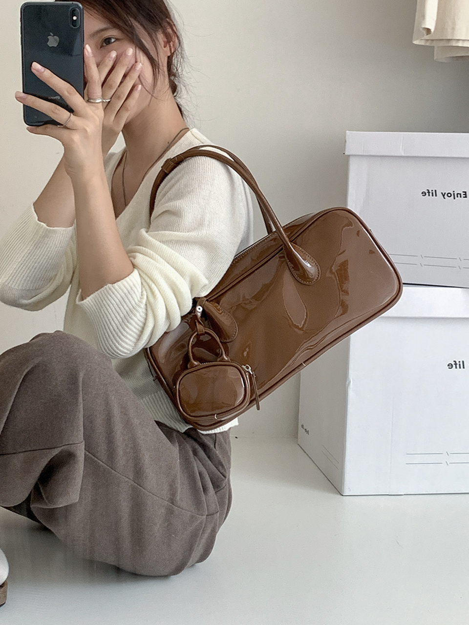 Leather Square Tote Bag/Shoulder Bag