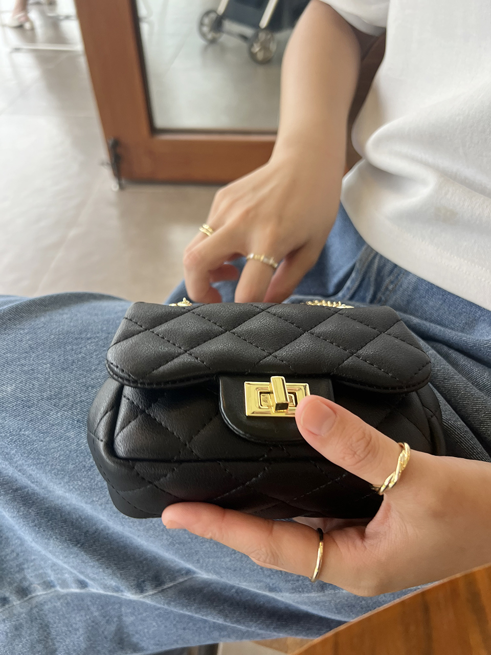 Zuni Quilted Micro Mini Gold Chain Bag