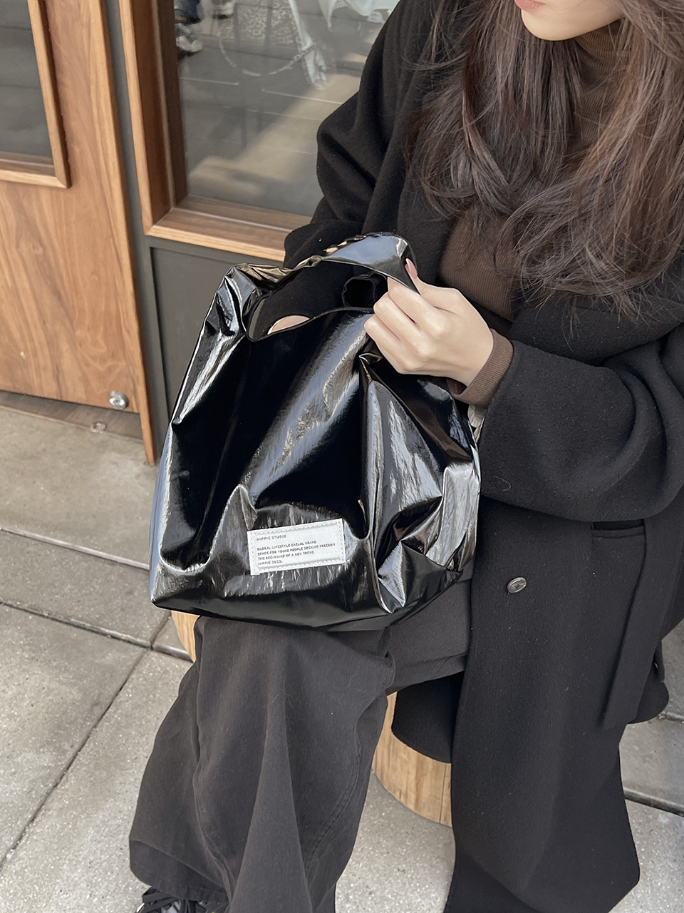 Glossy nylon mini tote bag