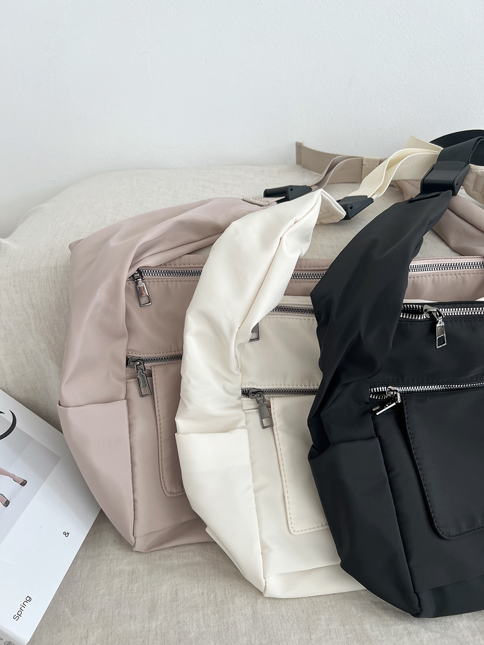 Apes Nylon Zipper Big Shoulder Bag