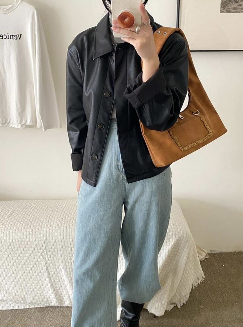 Suede Pocket Tote Bag/Shoulder Bag