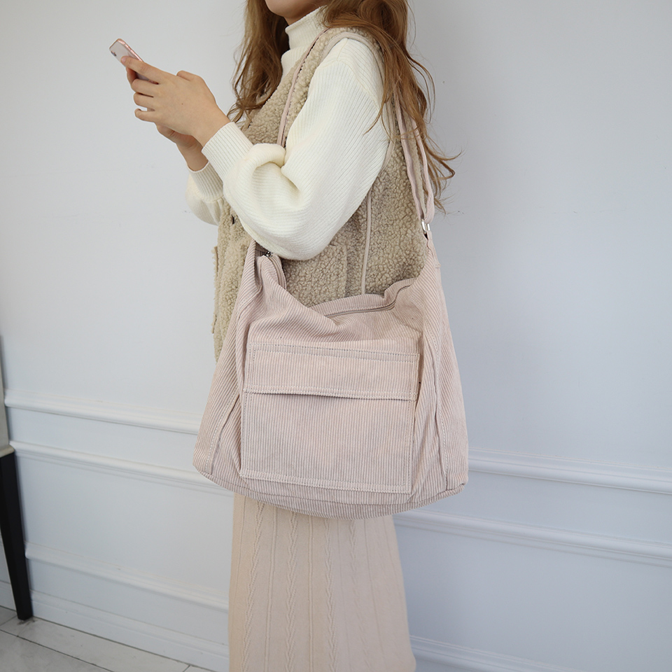 Corduroy Pocket Big Cross Eco Bag (6 colors)