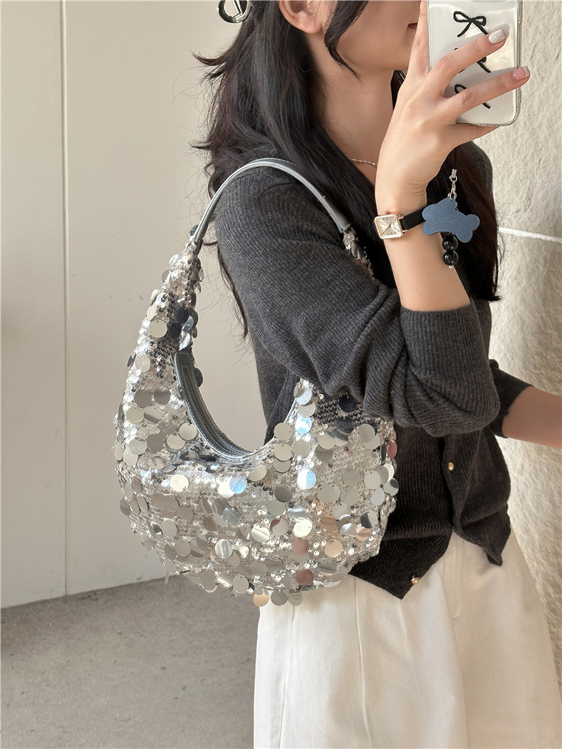 Sequined round zipper shoulder bag (2 colors)