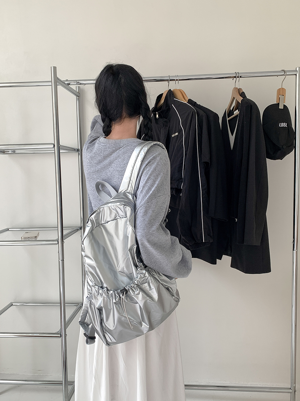 Croon Pocket Silver String Backpack Rucksack