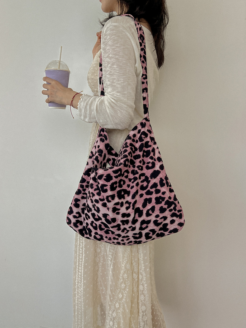 Pink corduroy leopard eco bag