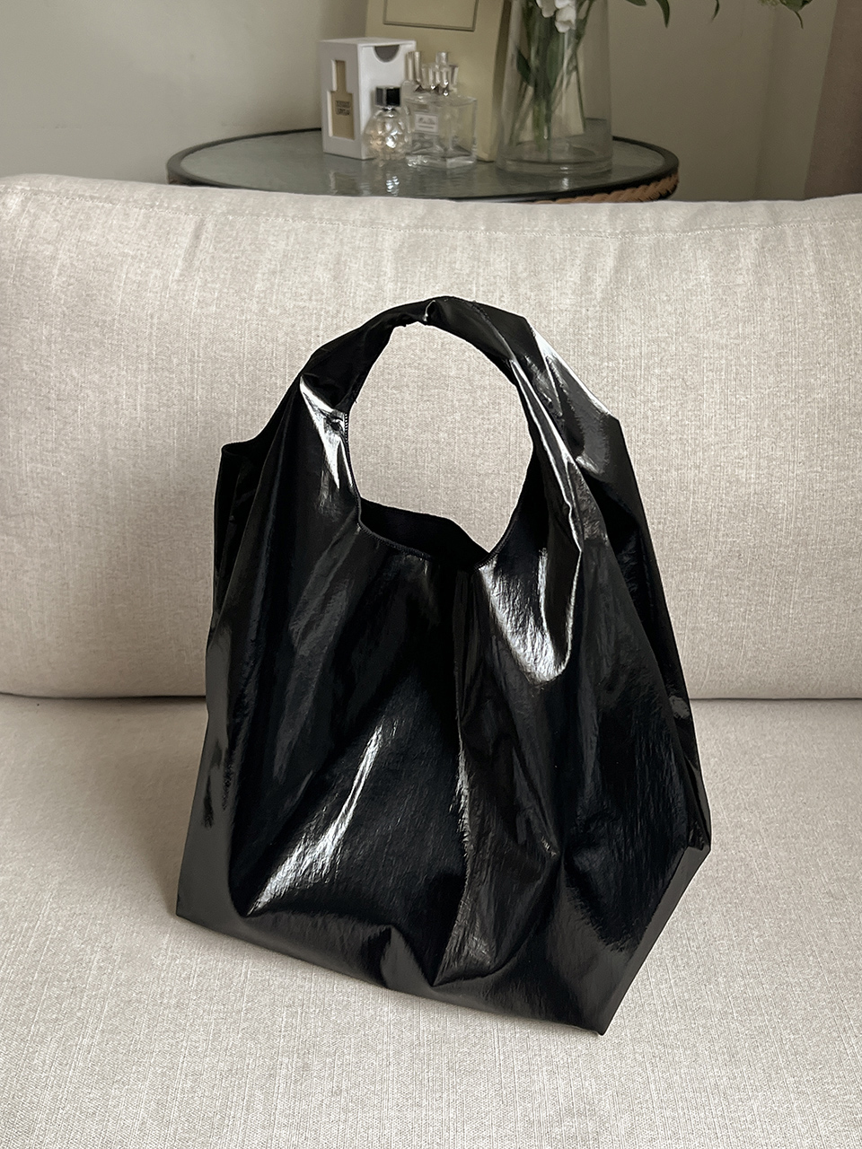 Glossy nylon mini tote bag