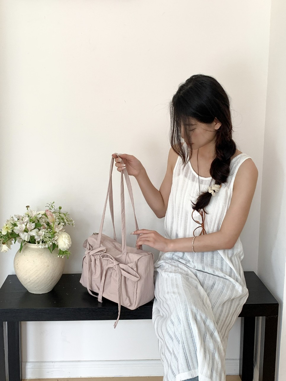 Ribbon Ballet Core Pocket Nylon Shoulder Bag (4 colors)