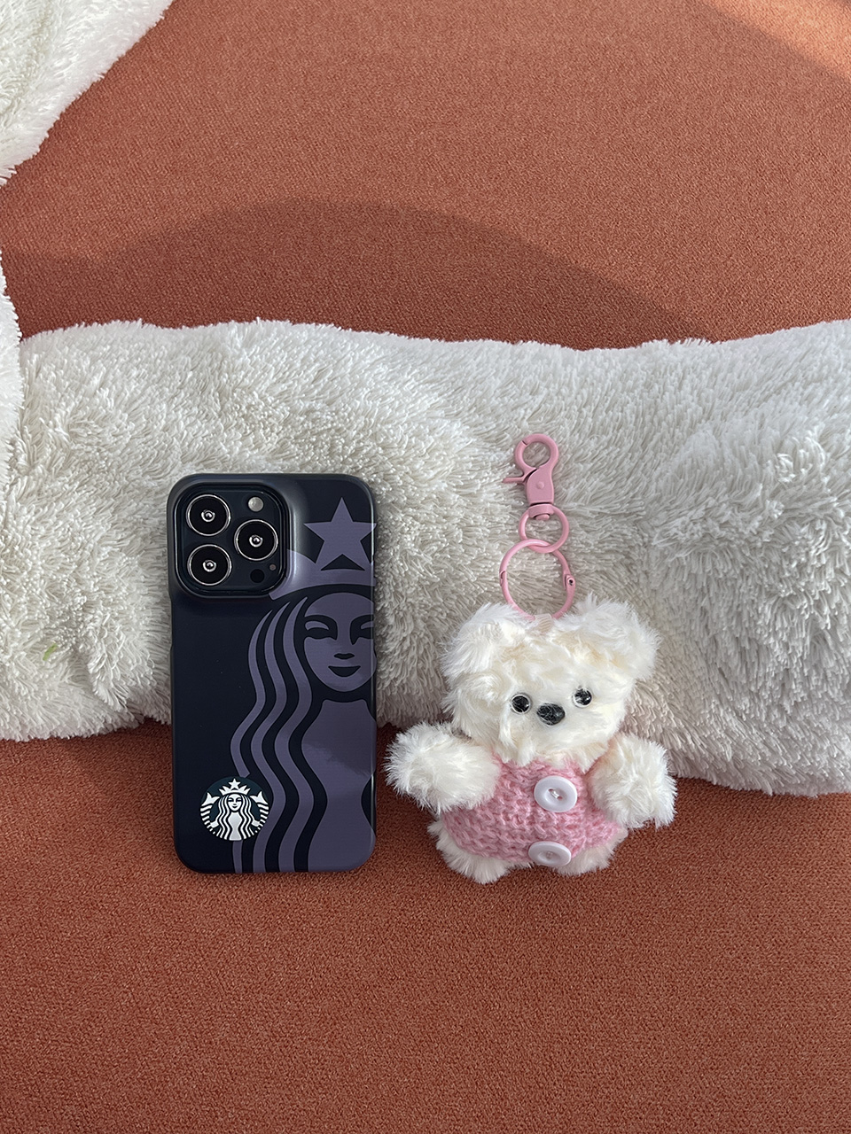 Knitted teddy bear button charm