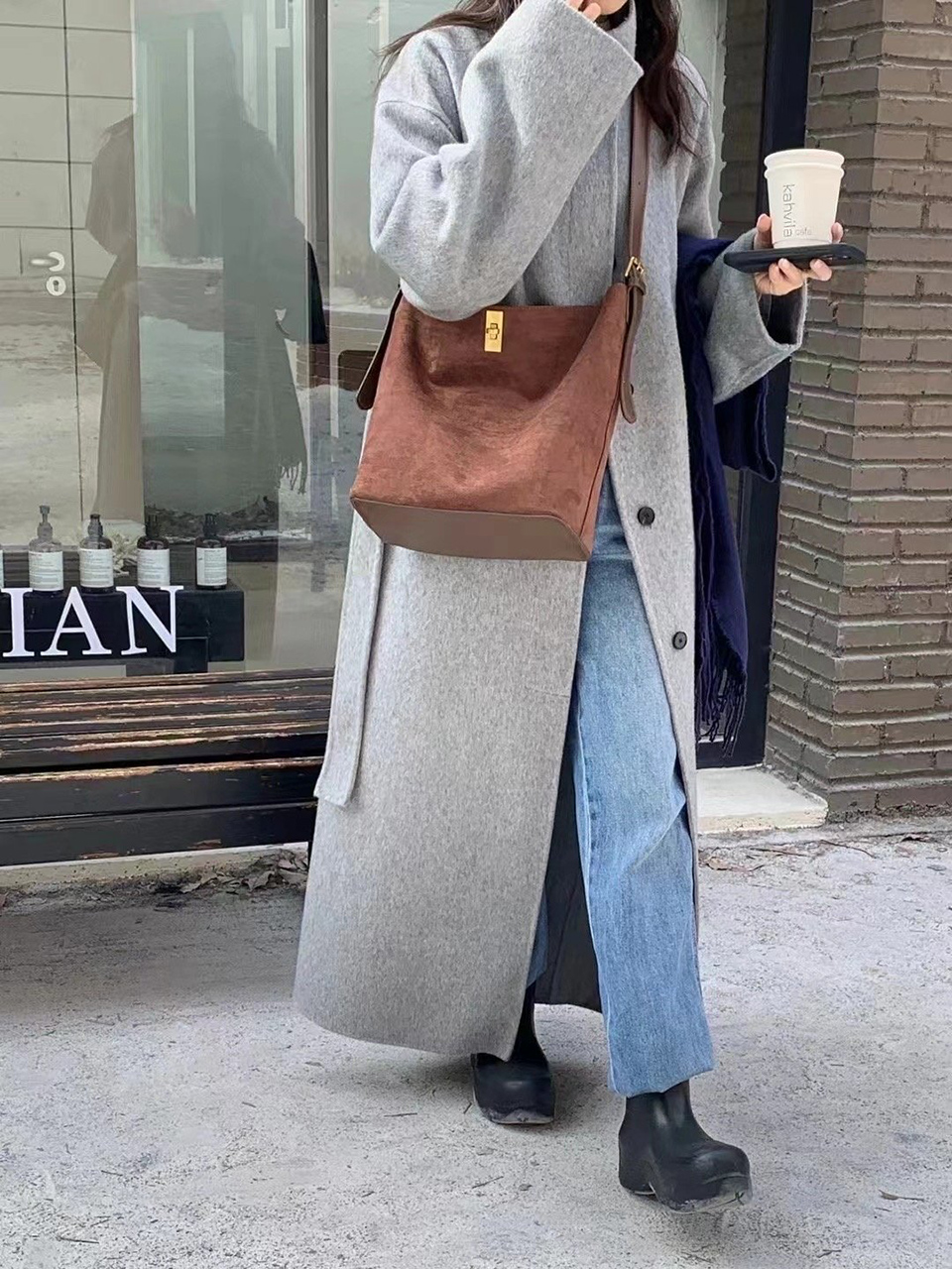 Suede Buckle Big Tote Bag/Shoulder Bag