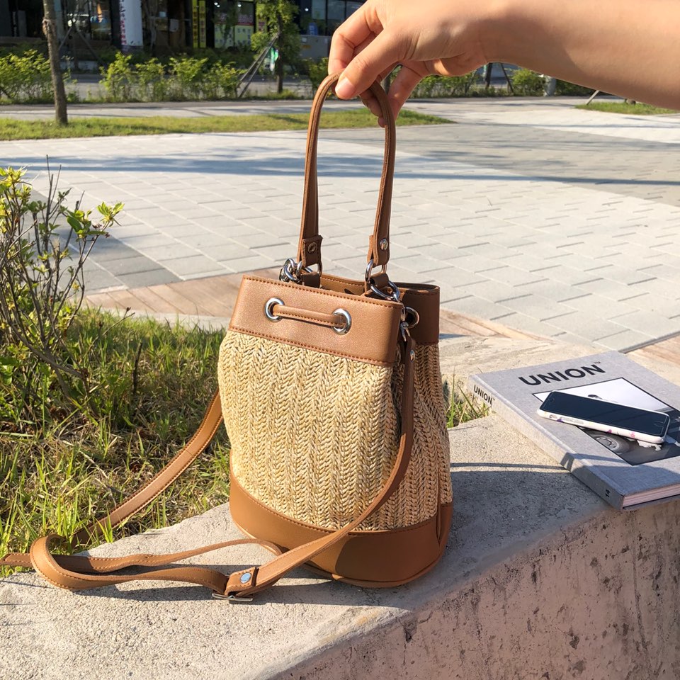 Rattan Mini 2-Way Bucket Bag