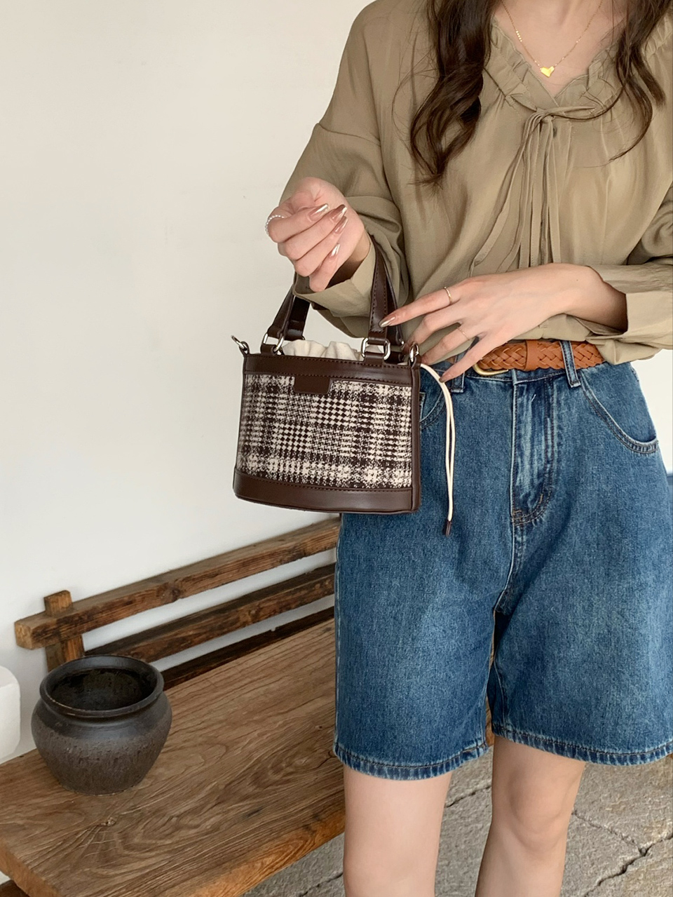 Ofen Classic Check Mini Bucket Bag