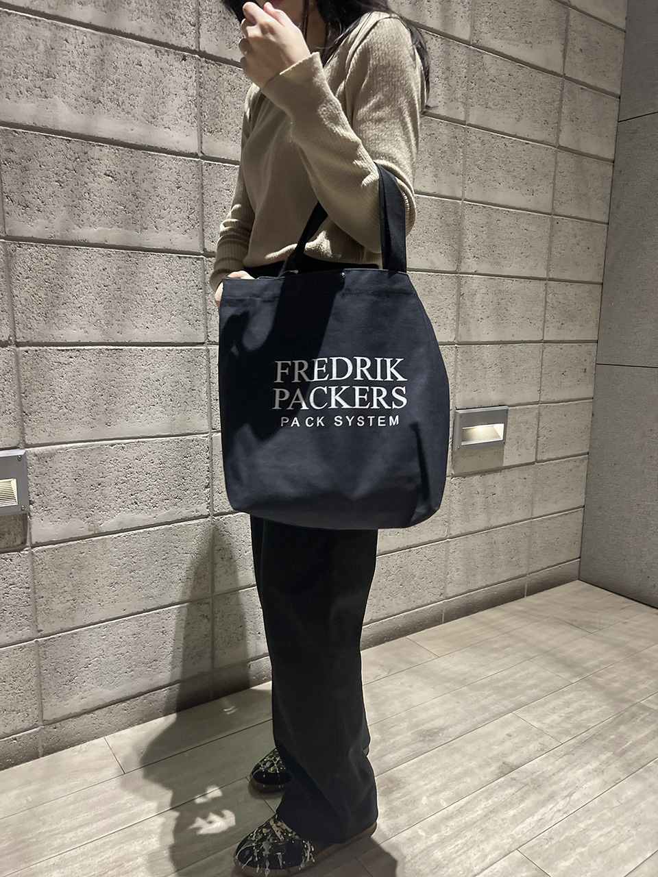 Denim Lettering Big Cross Canvas Bag