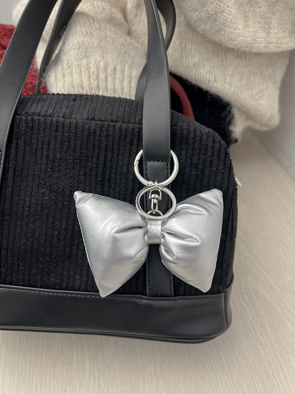 Corduroy Ribbon Charm Mini Tote Bag