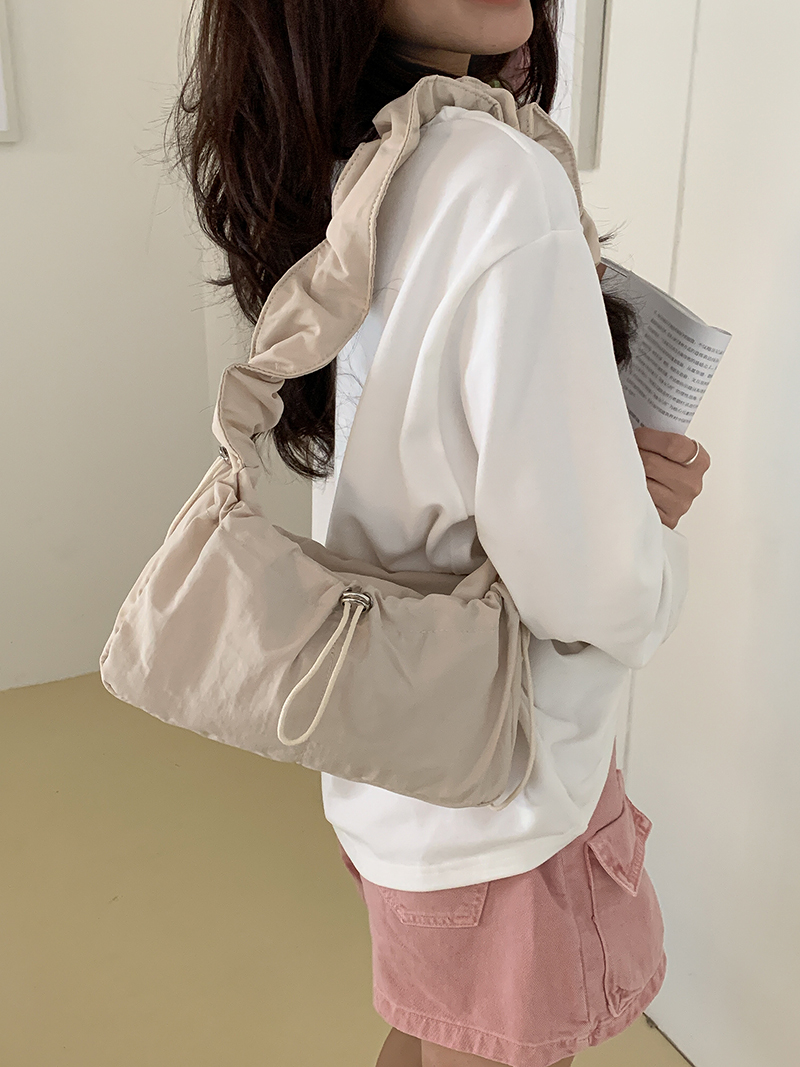 Shirring nylon pocket string shoulder bag (3 colors)