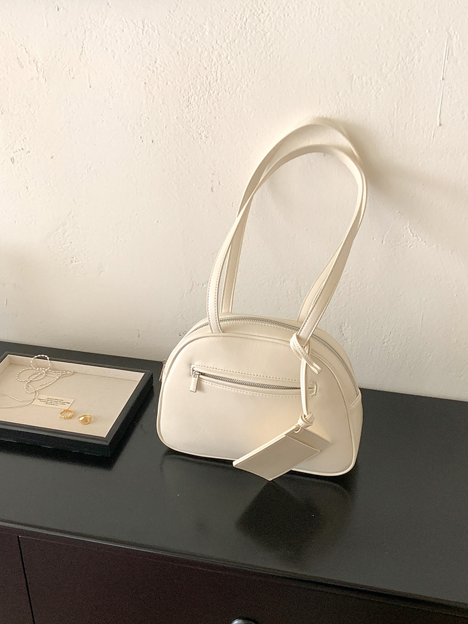 Cracked Round Leather Tote Bag/Shoulder Bag
