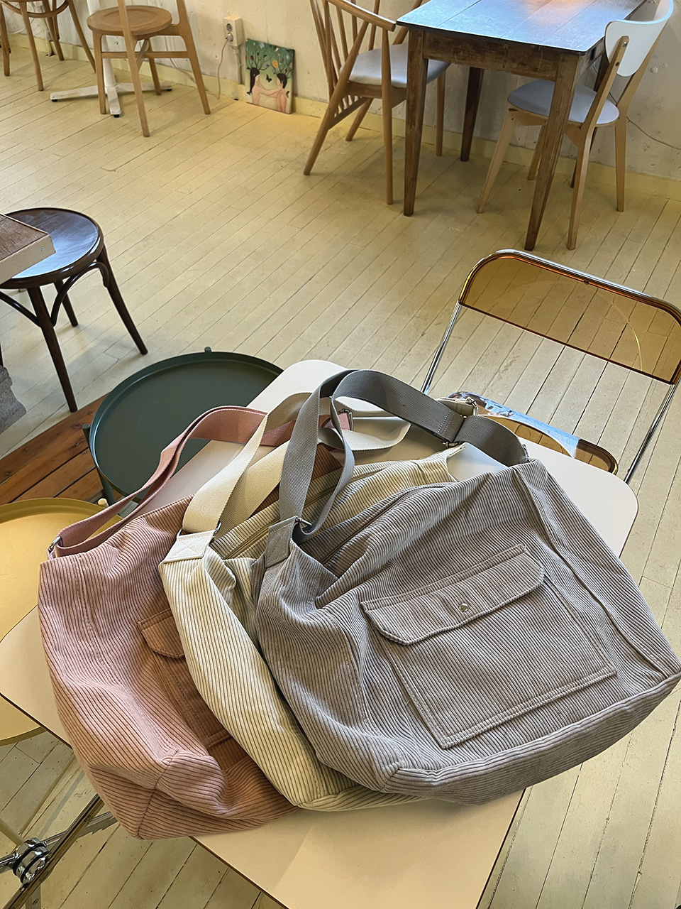 Corduroy Pocket Big Cross Eco Bag (6 colors)