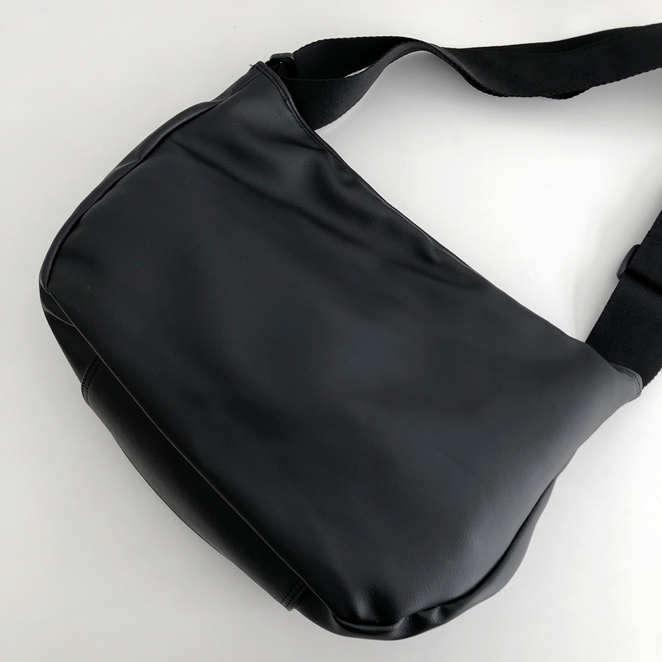 Leather String Pocket Zip-Up Crossbody Bag